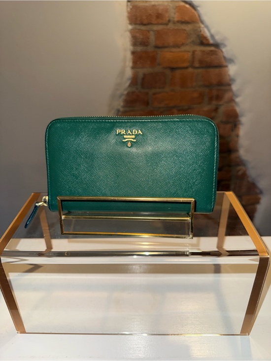 Handbags - Authentic Prada Emerald Green Saffiano Zip Around Wallet Limited Edition